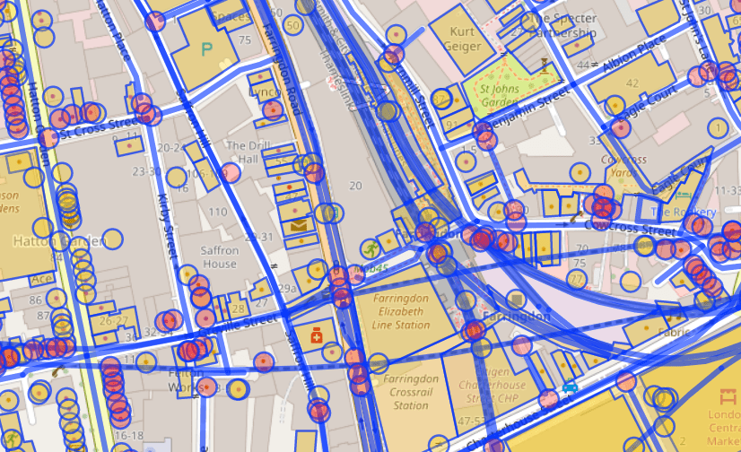 Map of London with several bits highlighted.