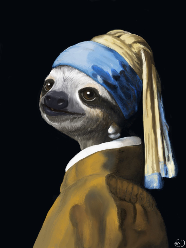 Sloth version of Girl with a Pearl Earring by Johannes Vermeer