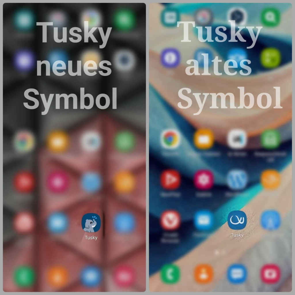 2 Bildschirmfotos als Collage mit Aufnahmen von Vorher und Nachher des Symbol für die App namens Tusky.