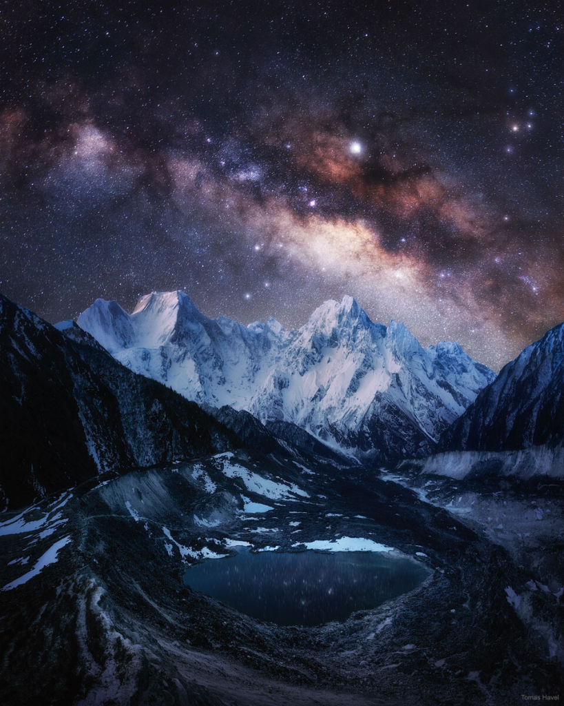 The Milky Way over Snow Capped Himalayas