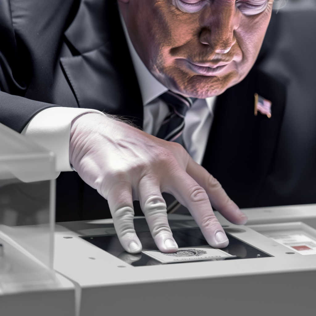 Trump being fingerprinted.