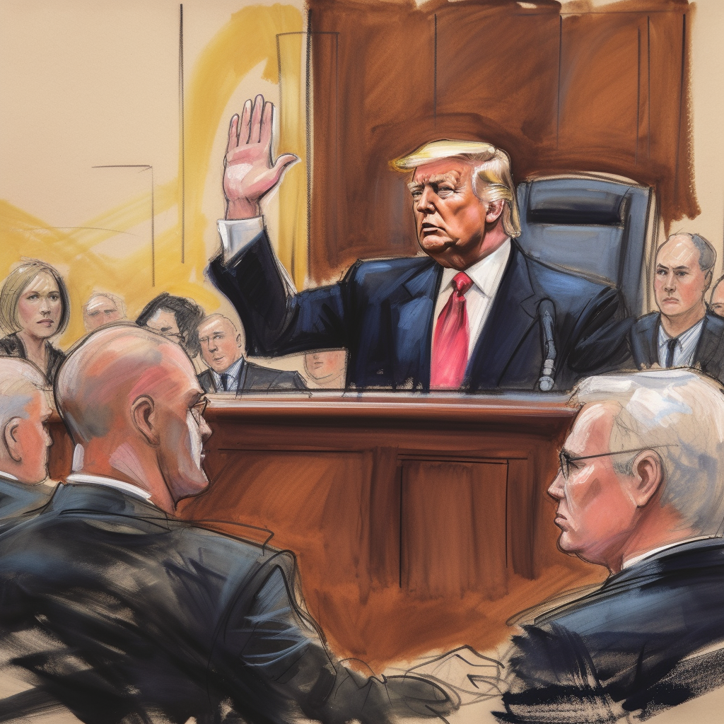 Trump testifying in court. 