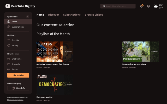 Il tema scuro di Peertube