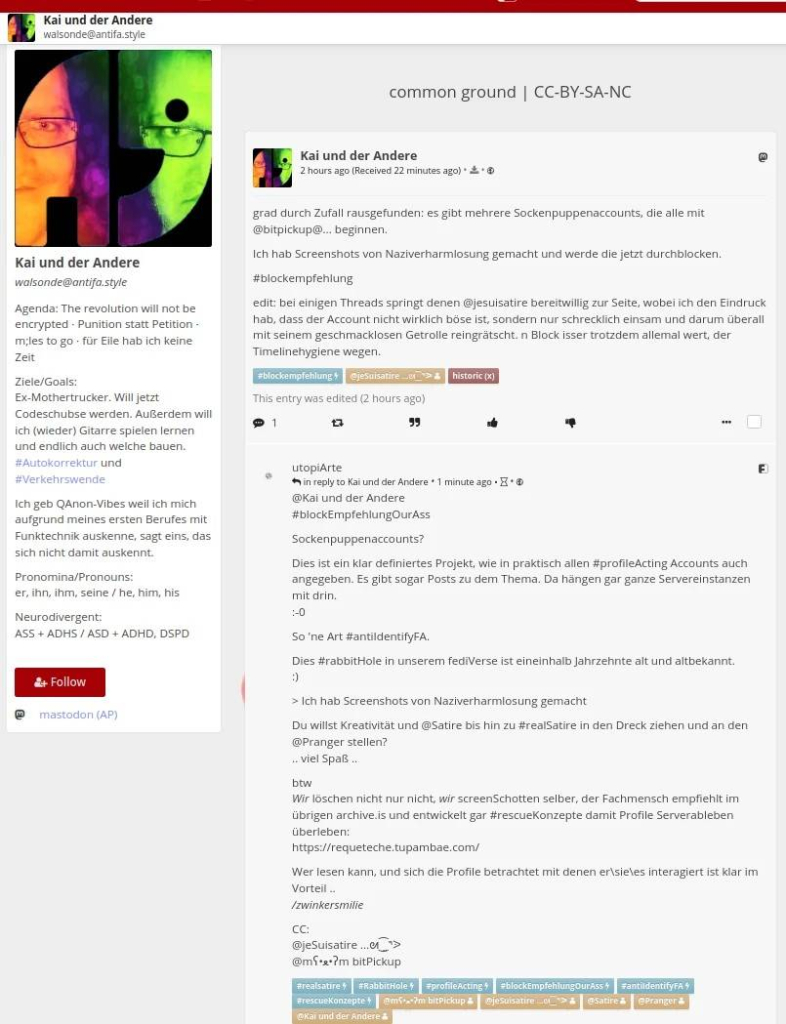 Screen of the inicial post and the first answer by this profile.