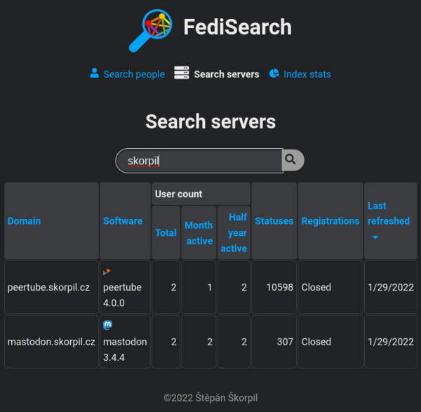 Screenshot of fediverse server search page