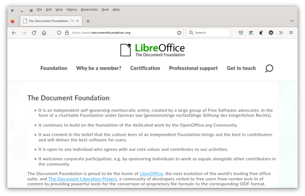 The Document Foundation homepage.
