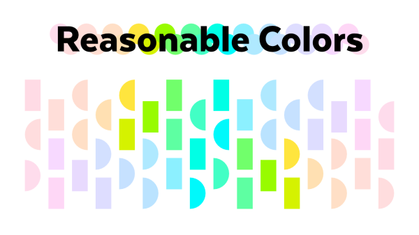 A large title which says "Reasonable Colours" is overlaid on a pale spectrum of different colours