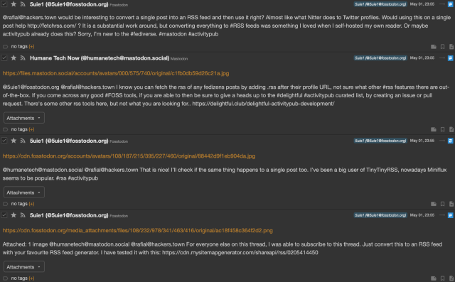 Screenshot of a Fosstodon post/toot subscribed through an RSS feed on Tiny TIny RSS