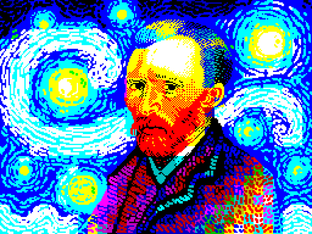 Pixel art drawing of Vincent van Gogh.