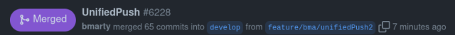 GitHub pull request #6228, UnifiedPush, bmarty merged 65 commits into develop from feature/bma/unifiedPush2. Merged