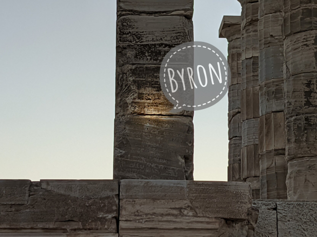 A temple column with a Byron signature graffiti 