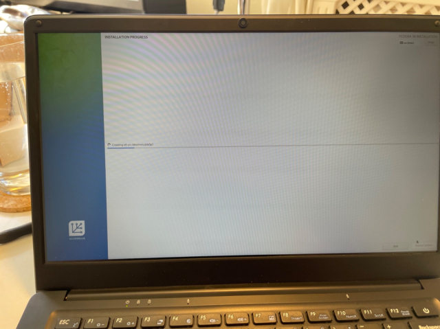 Photo of Fedora Silverblue installing running on a PinebookPro.