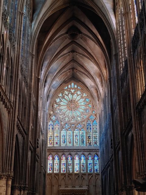 Rose window on the western fassade from inside, lovely pastel colours