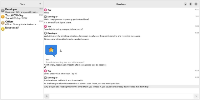 Screenshot of Flare, an unoffical Signal client