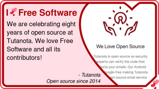 Screenshot from Tutanota homepage: We love open source