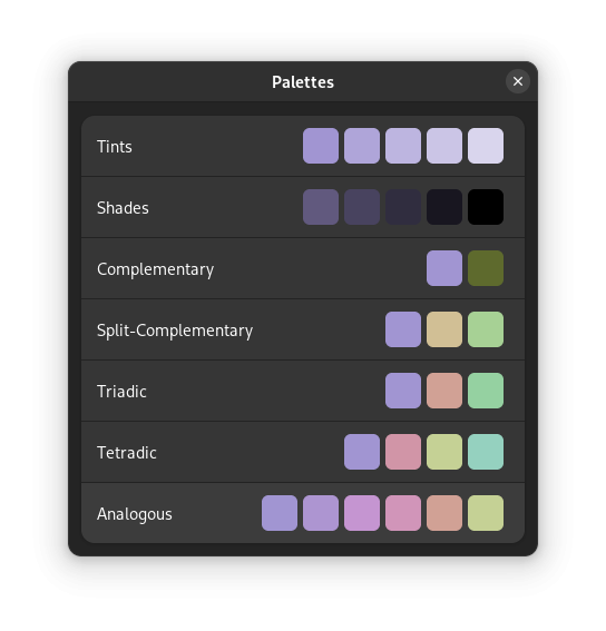 Screenshot of Palettes