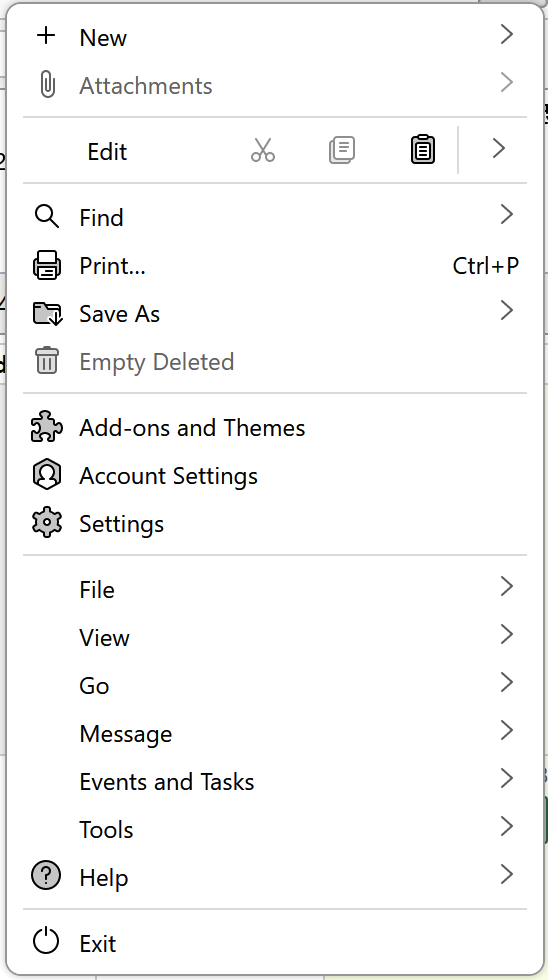 Thunderbird 102 "App Menu" 