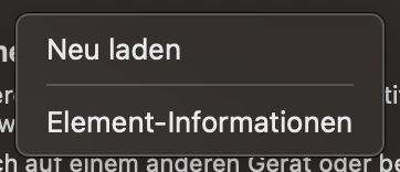 Context menu: Neu laden, Element-Information