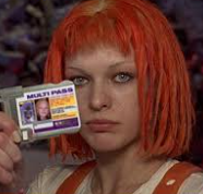 Leeloo from "5th Element", showing a Multipass.