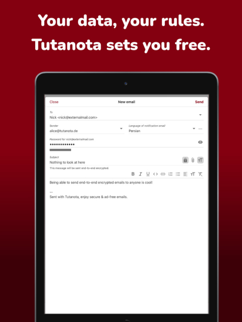 Screenshot of the Tutanota client.
