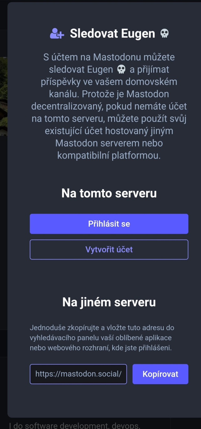 Screenshot of Mastodon new follow popup