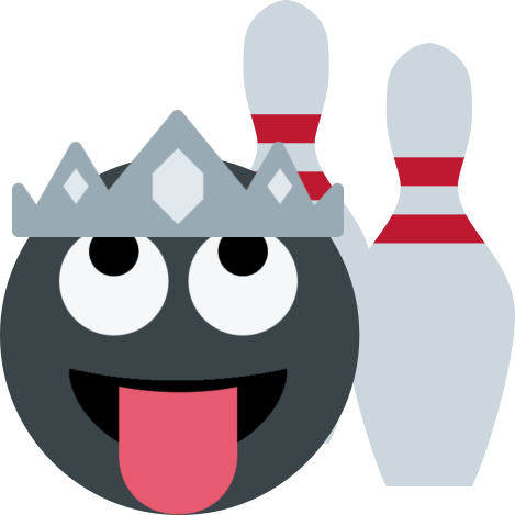 bowling ball emoji sticking tongue out looking up wearing a crown