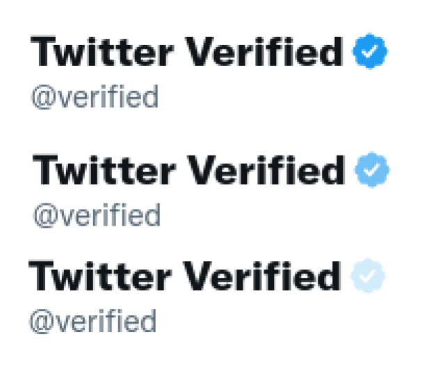 Twitter verified badge, with 100%, 50%, and 20% opacity.