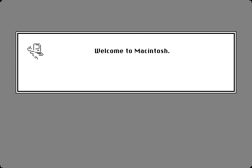 screenshot of "Welcome to Macintosh." boot screen