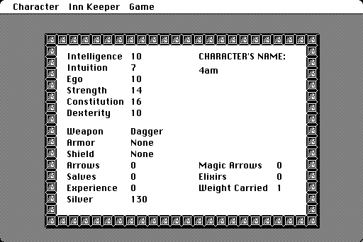 character creation screenshot from "Temple of Apshai Trilogy"
