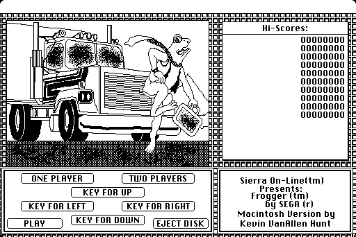 main menu screenshot from "Frogger"