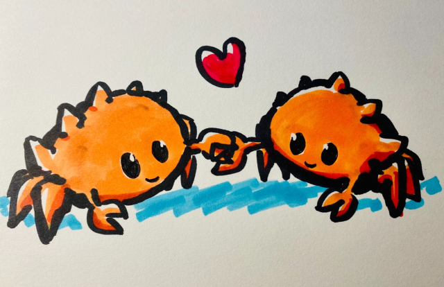 two ferrises holding hands, with a heart
