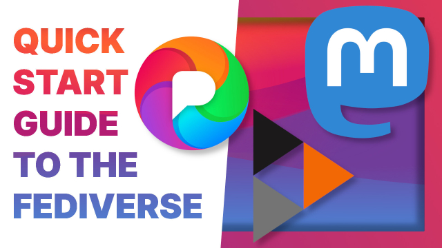 Thumbnail for the youtube video linked in the post, titled "Quick start guide to the fediverse", with the Mastodon, Pixelfed and Peertube logos