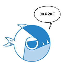 Satirická komiksová kresba piraně, která vypadá jako logo prohlížeče Google Chrome. S napůl zavřenýma očima vydává bublinu se zvukem "krrk!".