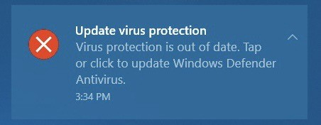 Update virus protection dialog box