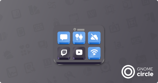 Illustration: App icon showing a stylized control pad with a background of symbolic GNOME app icons