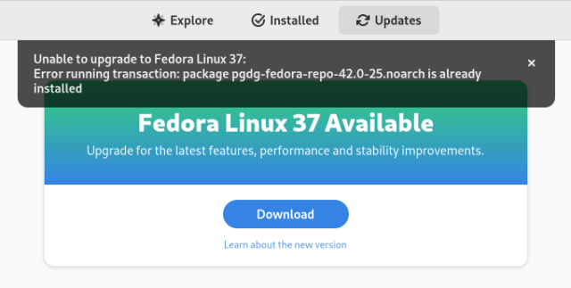 Fedora update fail due to an obscure error.