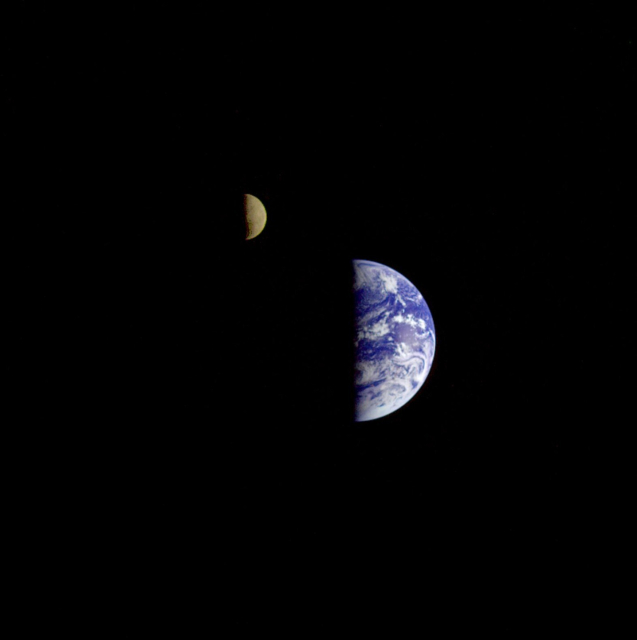 Picture of the Earth and Moon taken during the Galileo Probe flyby