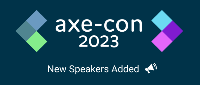 The axe-con 2023 logo and the text "New Speakers Added."
