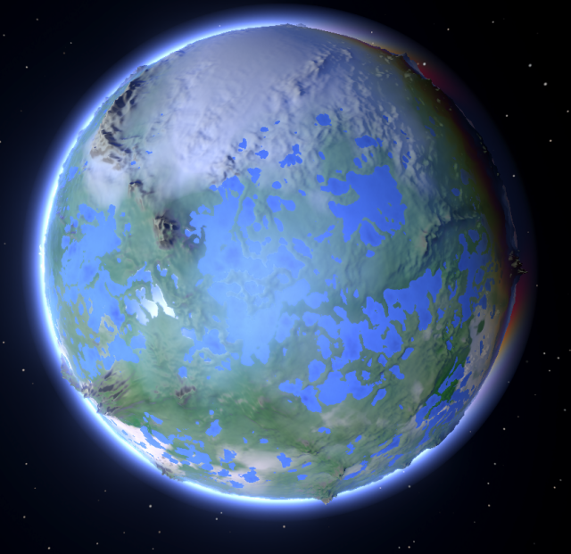 A fantasy planet, scene from space.