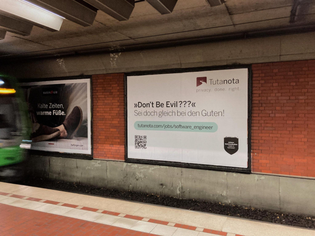 Job billboard put up in Hanover tram station.