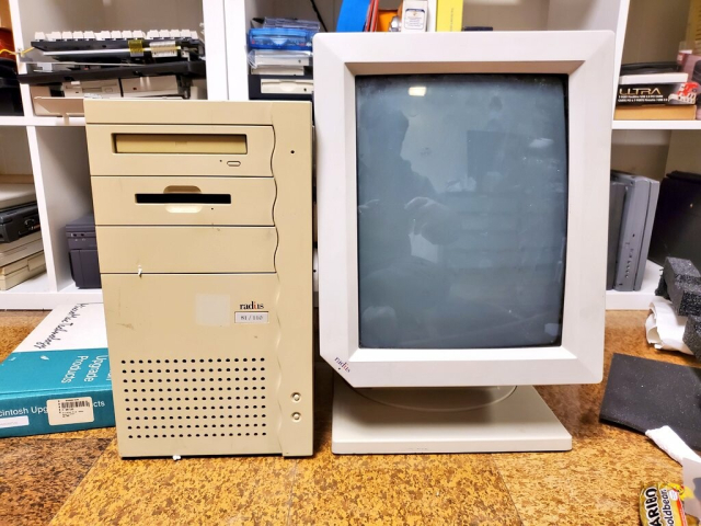 A Radius Mac clone and Radius Pivot display in portrait mode 