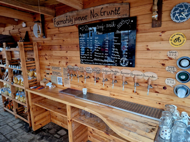 Self-service taps with selection of beer and other drinks.