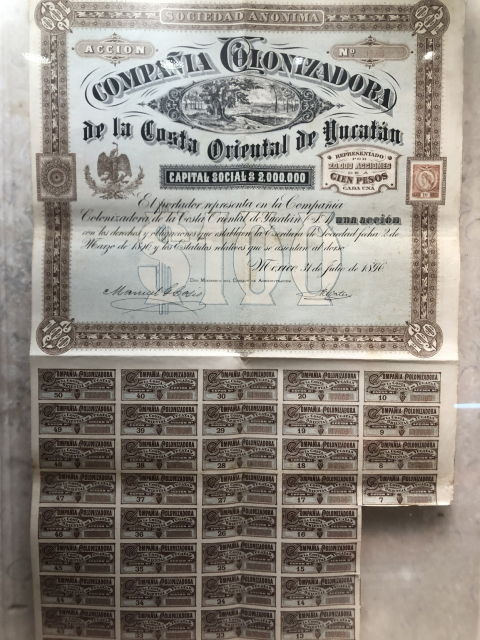 Acciones de la Compañía Colonizadora de la Costa Oriental de Yucatán. 