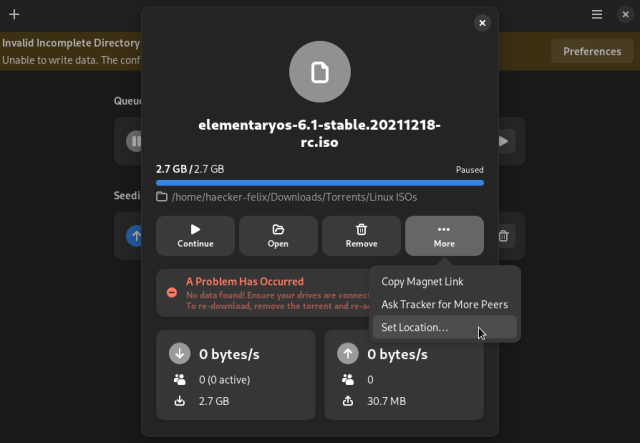 Screenshot of "Fragments" torrent app