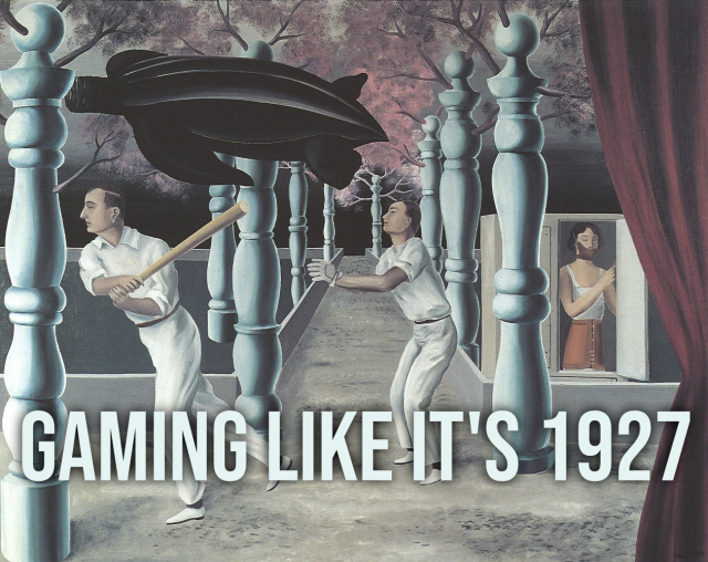 logo for Gaming Like It's 1927 based on Magritte's 'The Secret Player'