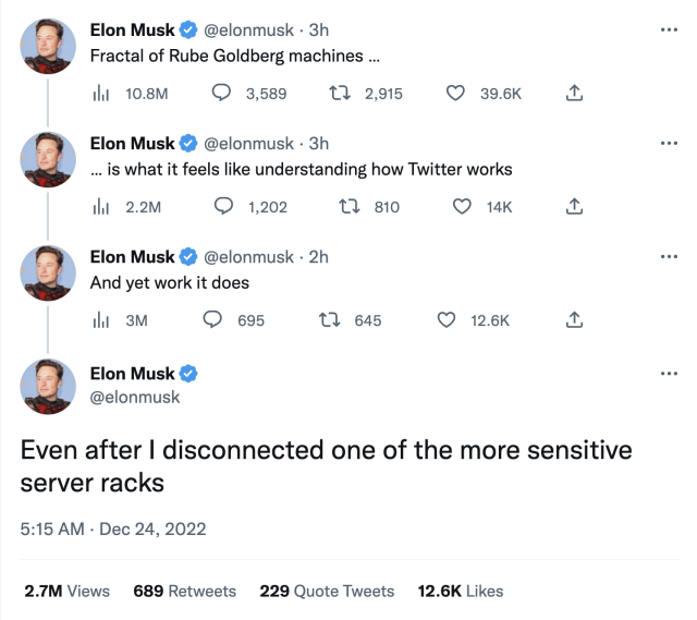 Elon Musk saying he disconnected server racks