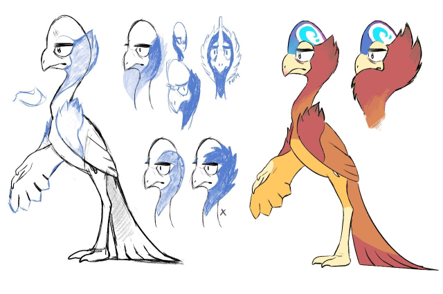 Concept art of a Caenagnathus character. It showcases stylised and cartoony art direction.