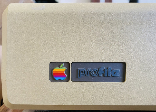 Rainbow Apple logo on a 5MB profile hard disk