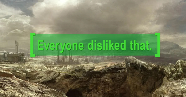 A screenshot of Fallout 3's Capitol Wasteland, with text overlaid that reads "everyone disliked that".