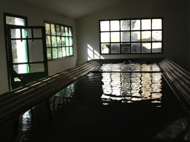 Lavadero tradicional, construido ya en los años 50 y cubierto. Son dos pilas de agua, todavía llenas y que se podrían usar para lavar sin problema, de pie. Está muy bien conservado. Las paredes tienen unos grandes ventanales por los que entra la luz que se refleja a modo de cuadros en el agua y la fragmenta. La puerta es de cristal y madera, de la época de construcción. El conjunto da sensación de paz y sosiego, con el murmullo del agua que cae por la boca principal que alimenta el lavadero. Es uno de mis lugares preferidos del mundo.